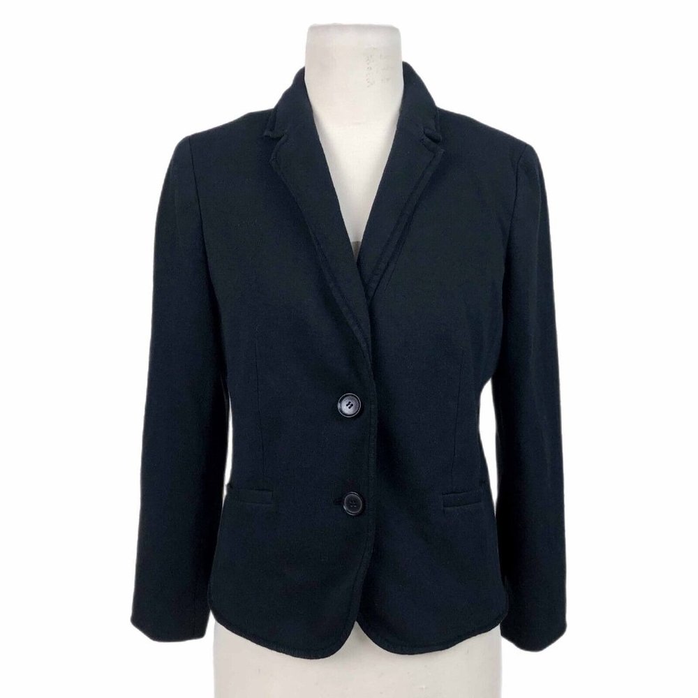 Talbots Blazer Women's 10 Petite Black Aberdeen Knit Stretch Business Academia